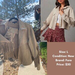 L Fore Leather Fringe Cropped Jacket